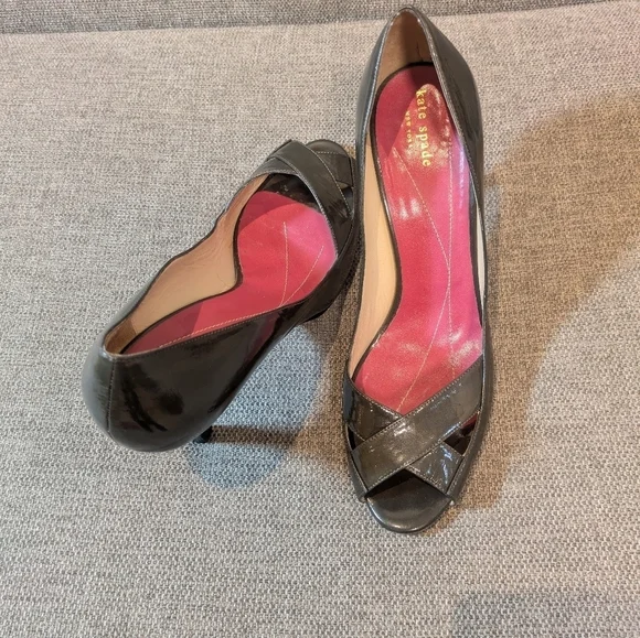 Kate Spade peep toe pumps dark green patent leather size 11 - Picture 5 of 8
